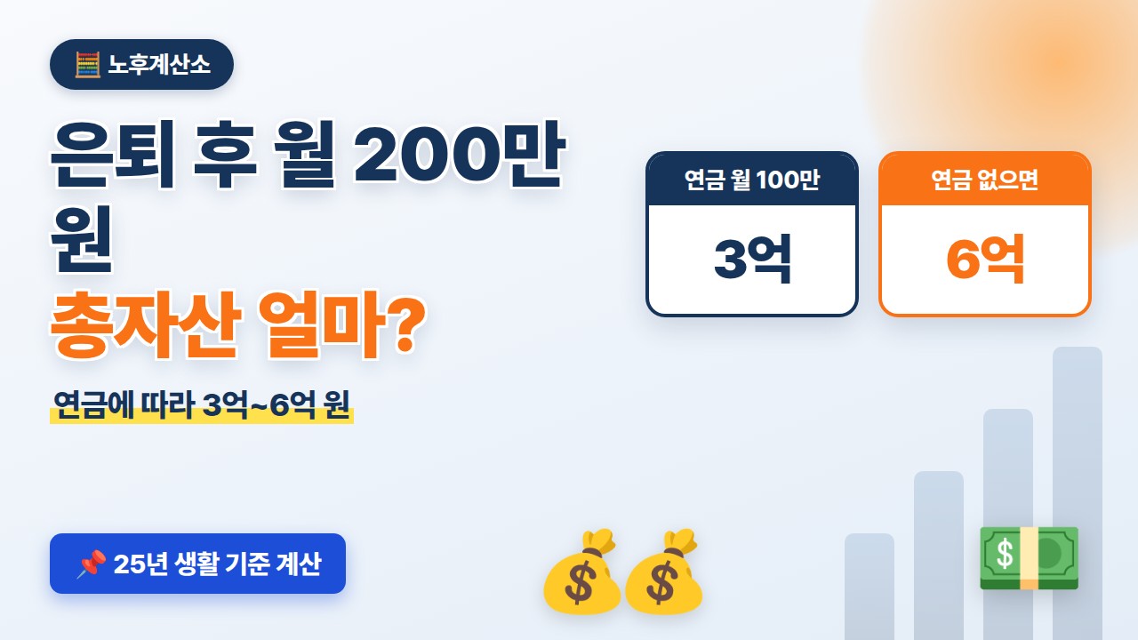 은퇴 후 월 200만 원 생활에 필요한 총자산 3억~6억 원 계산